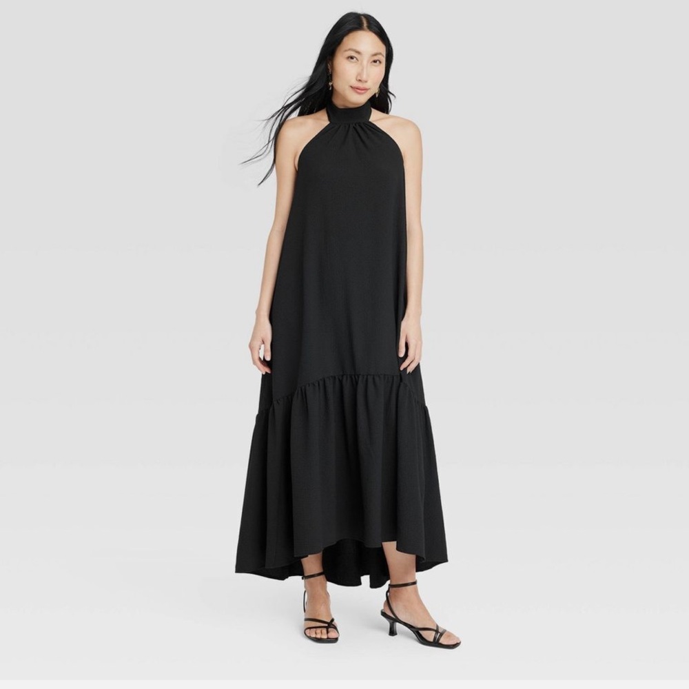 NWT Women's Halter Hi-Lo Midi Dress - A New Day Black small